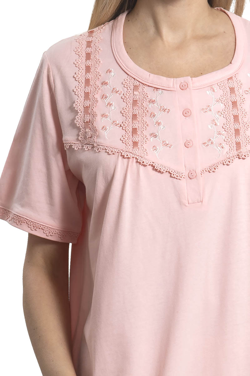 CAMISA MUJER MON AMOUR 242119 ALGODÓN CON BORDADO EN CANESÚ Y PASACINTA PEACH - 2