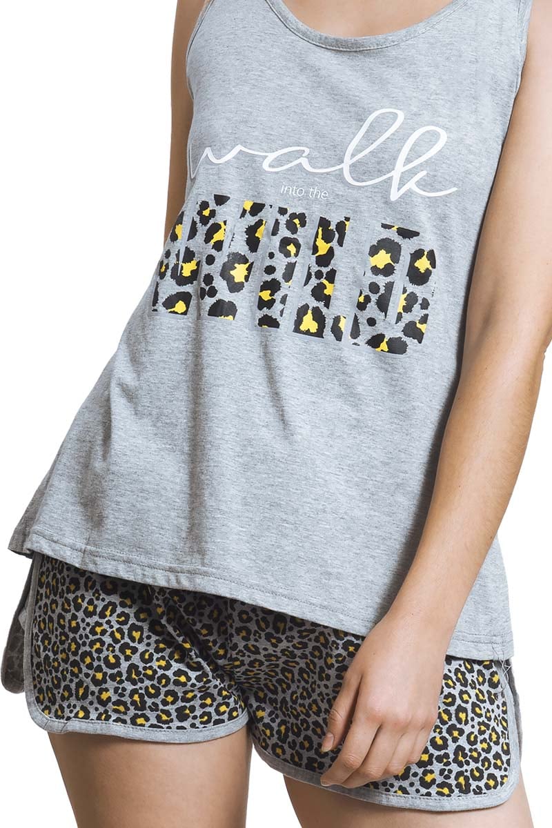 PIJAMA MUJER MON AMOUR 242471 ALGODÓN SHORT Y POLERA ANIMAL PRINT MELANGE - 2