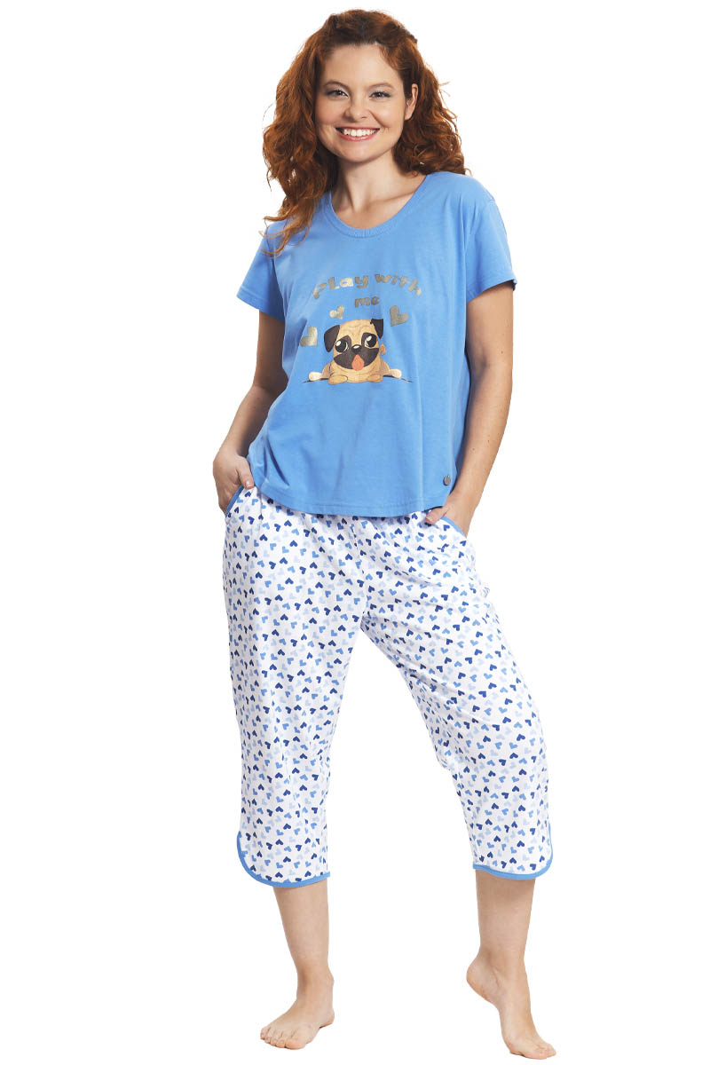 PIJAMA MUJER MON AMOUR 242522 ALGODÓN CAPRI Y POLERA CELESTE - 1