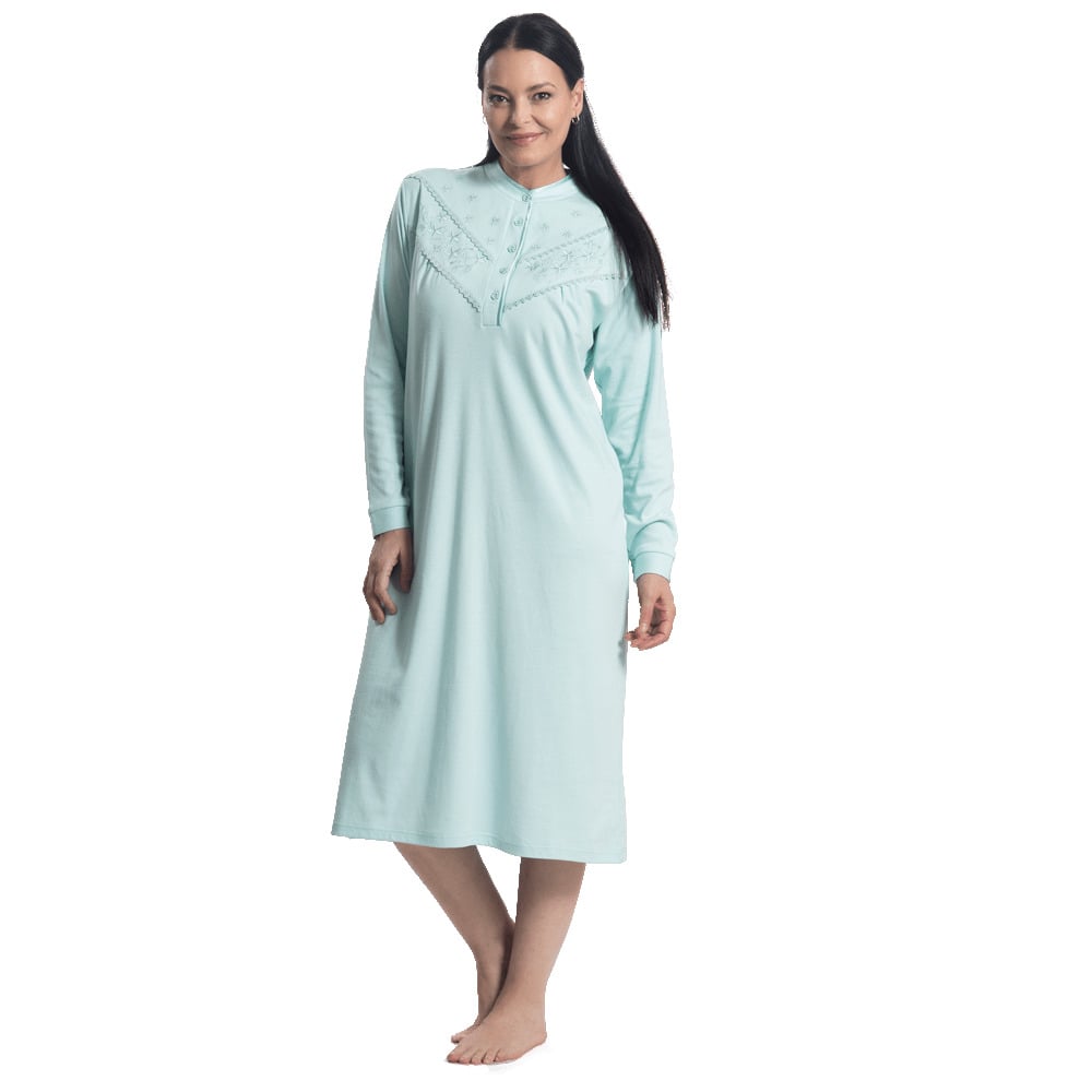 PIJAMA ALGODÓN LISO CON BORDADO Y CUELLO SATÍN 251121 - 1