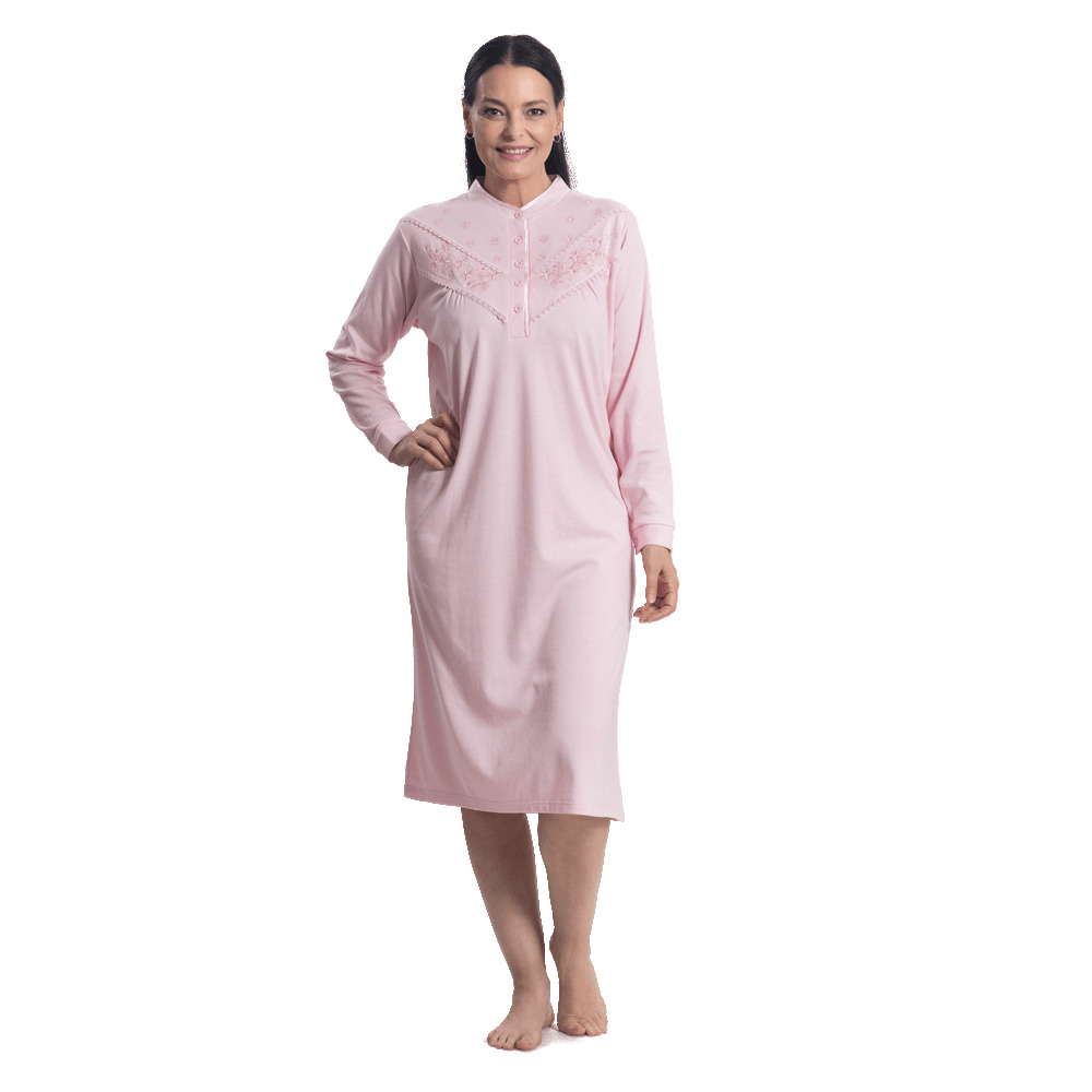 PIJAMA ALGODÓN LISO CON BORDADO Y CUELLO SATÍN 251121 - 1