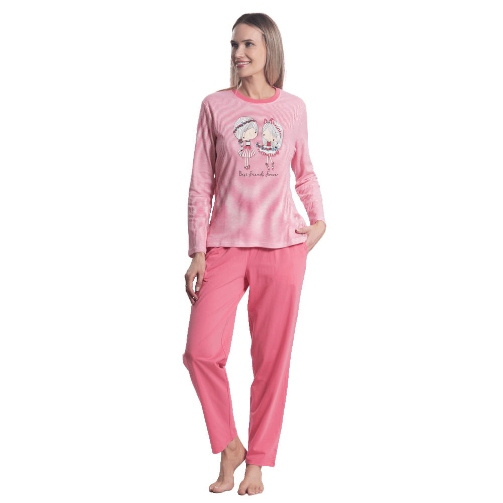 PIJAMA ALGODÓN RAYADO Y ESTAMPADO DE NIÑAS 251551 - 1