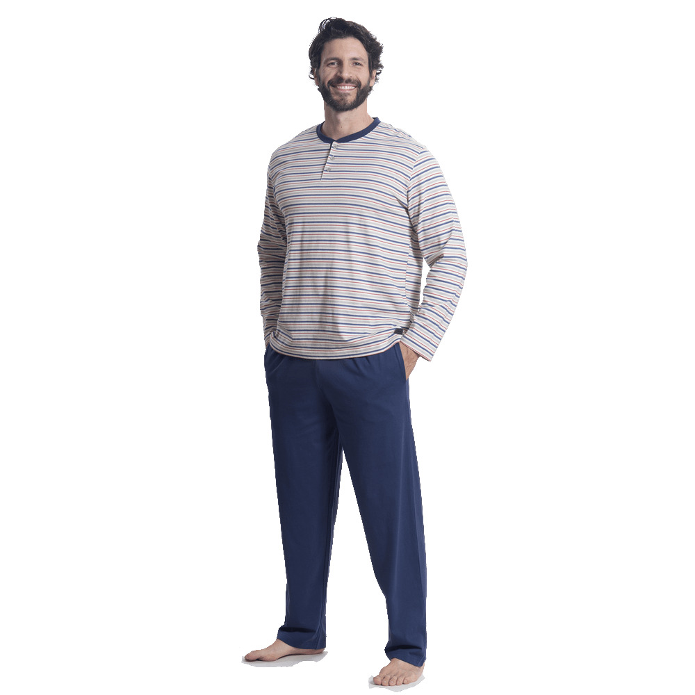 PIJAMA ALGODÓN POLERA LINEAS Y BOTONES 2512065 - 1
