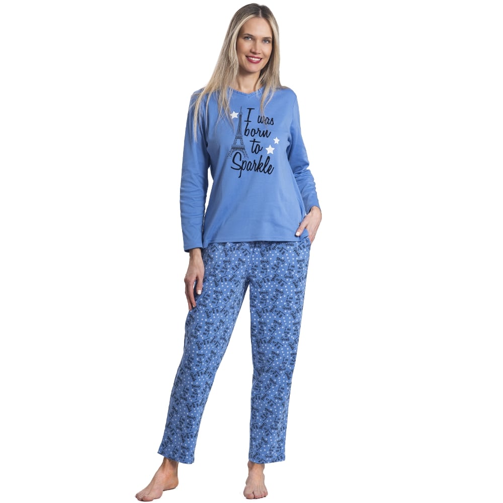 PIJAMA DE ALGODON LARGO CON CUELLO EN V Y PLIEGUES 252557 - 1