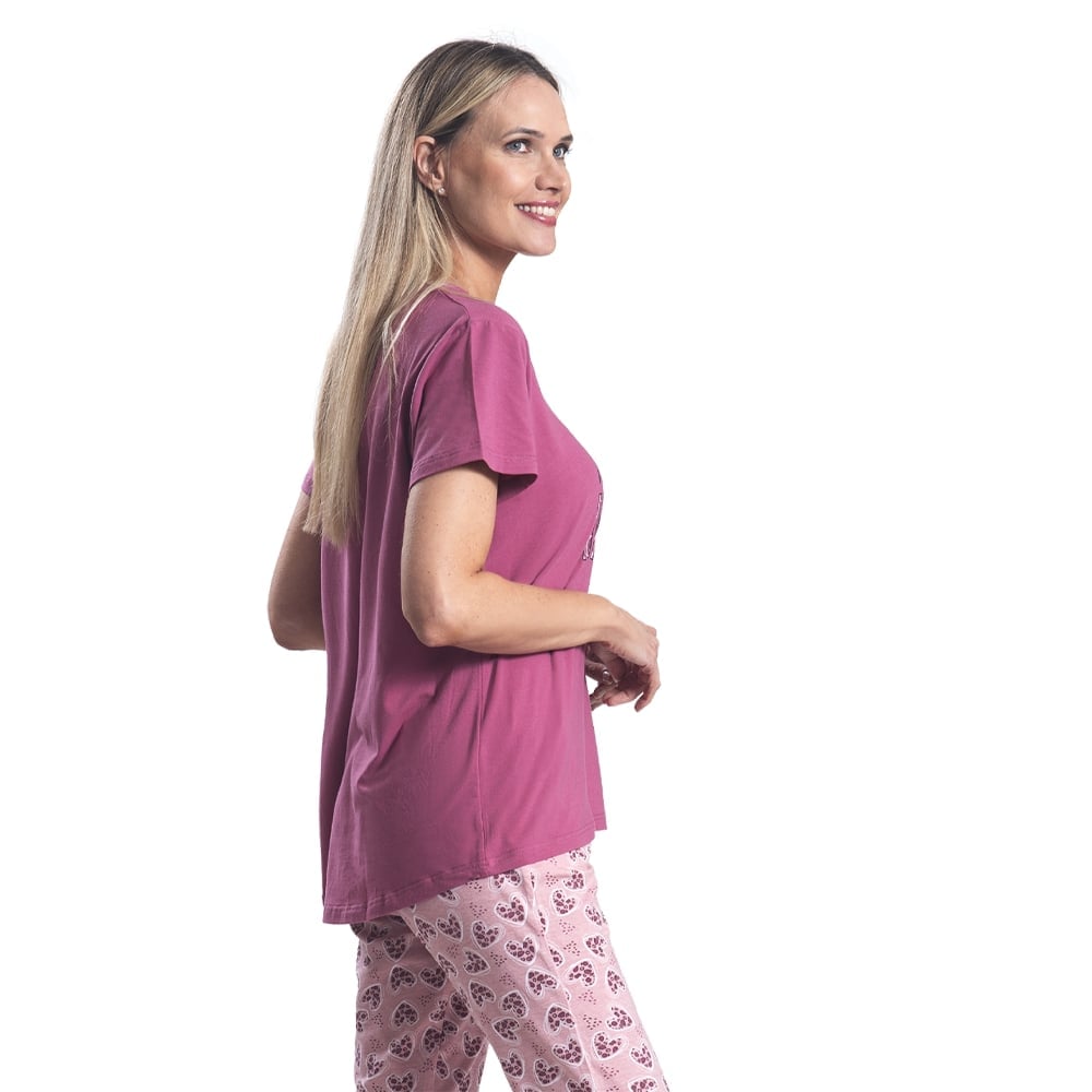 PIJAMA DE ALGODON ELASTAN CON ESTAMPADO DE CORAZONES 252580 - 2