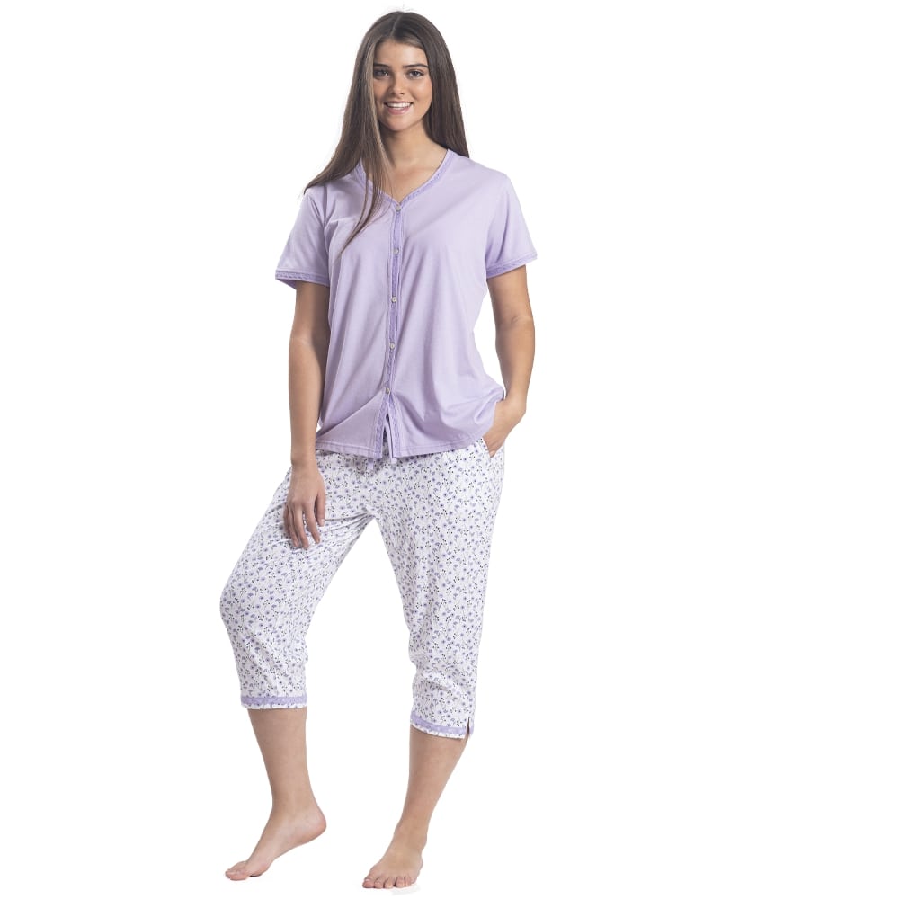 PIJAMA DE ALGODON CON ESTAMPADO Y ABOTONADO 252581 - 1
