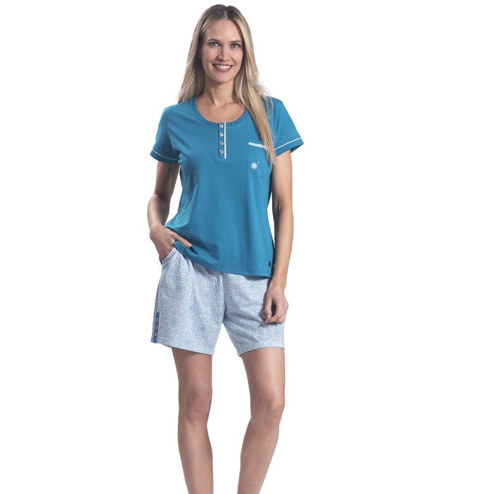 PIJAMA DE ALGODON CON BOTONES Y RIBETE ESTAMPADA 252568 - 1