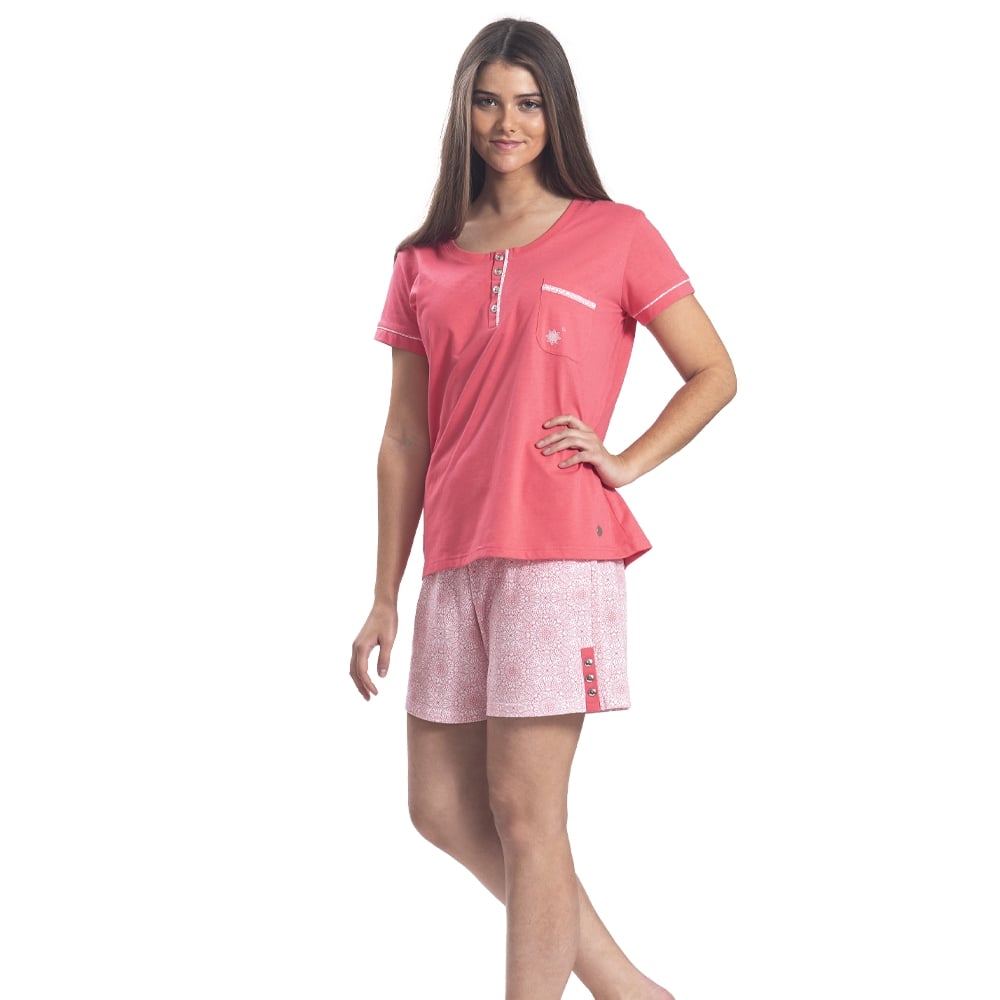 PIJAMA DE ALGODON CON BOTONES Y RIBETE ESTAMPADA 252568 - 1