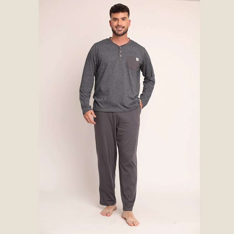 PIJAMA ALGODON LISO TELA MELANGE ABOTONADO 2612074 - 1