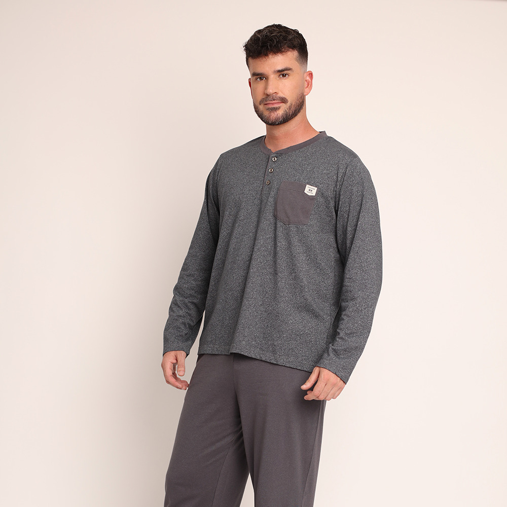 PIJAMA ALGODON LISO TELA MELANGE ABOTONADO 2612074 - 2
