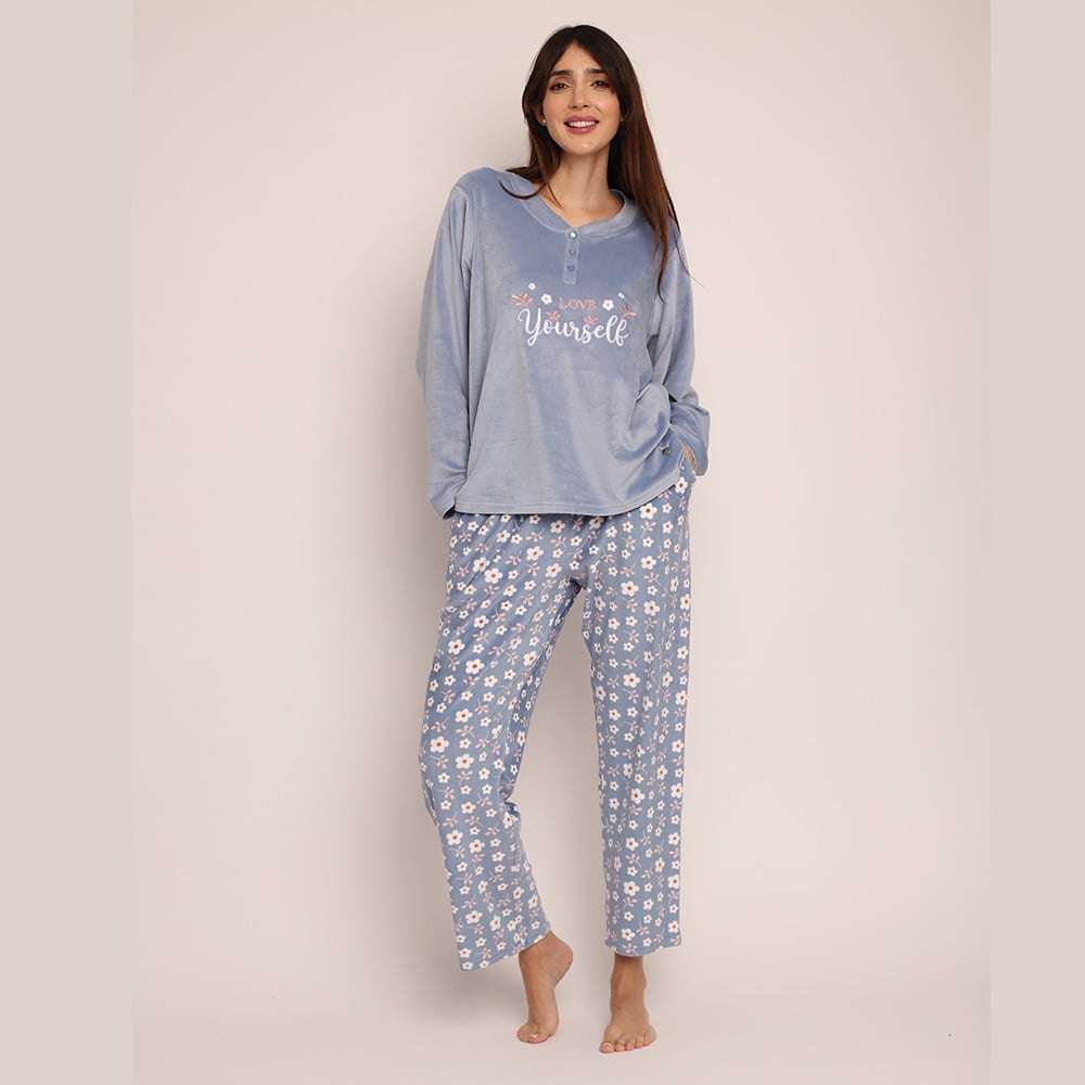 PIJAMA CRYSTAL VELVET BORDADO Y BOTONES 261559 - 1