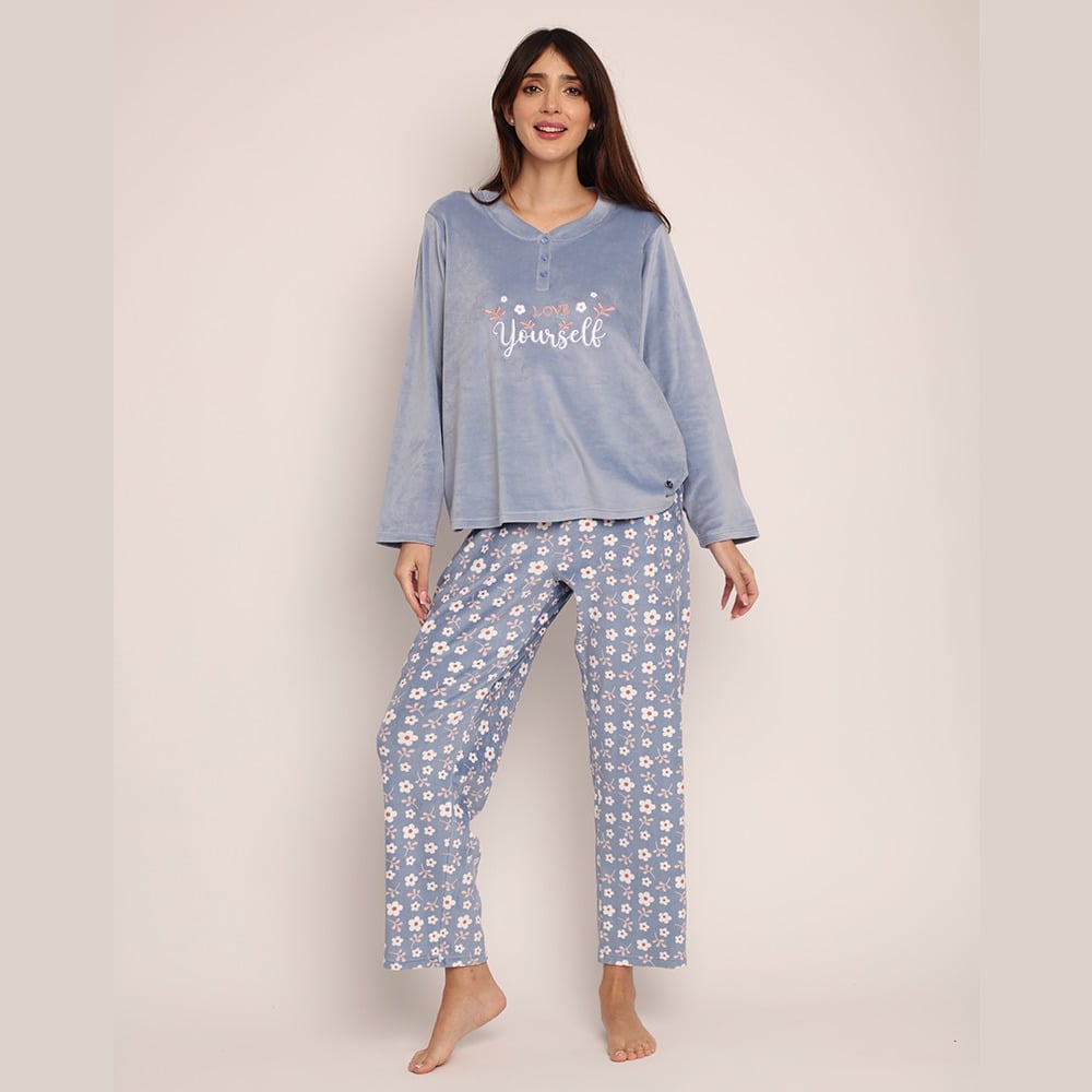 PIJAMA CRYSTAL VELVET BORDADO Y BOTONES 261559 - 2