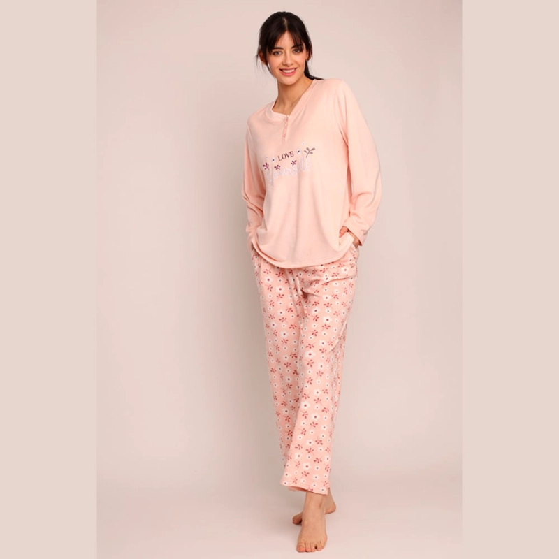 PIJAMA CRYSTAL VELVET BORDADO Y BOTONES 261559 - 2