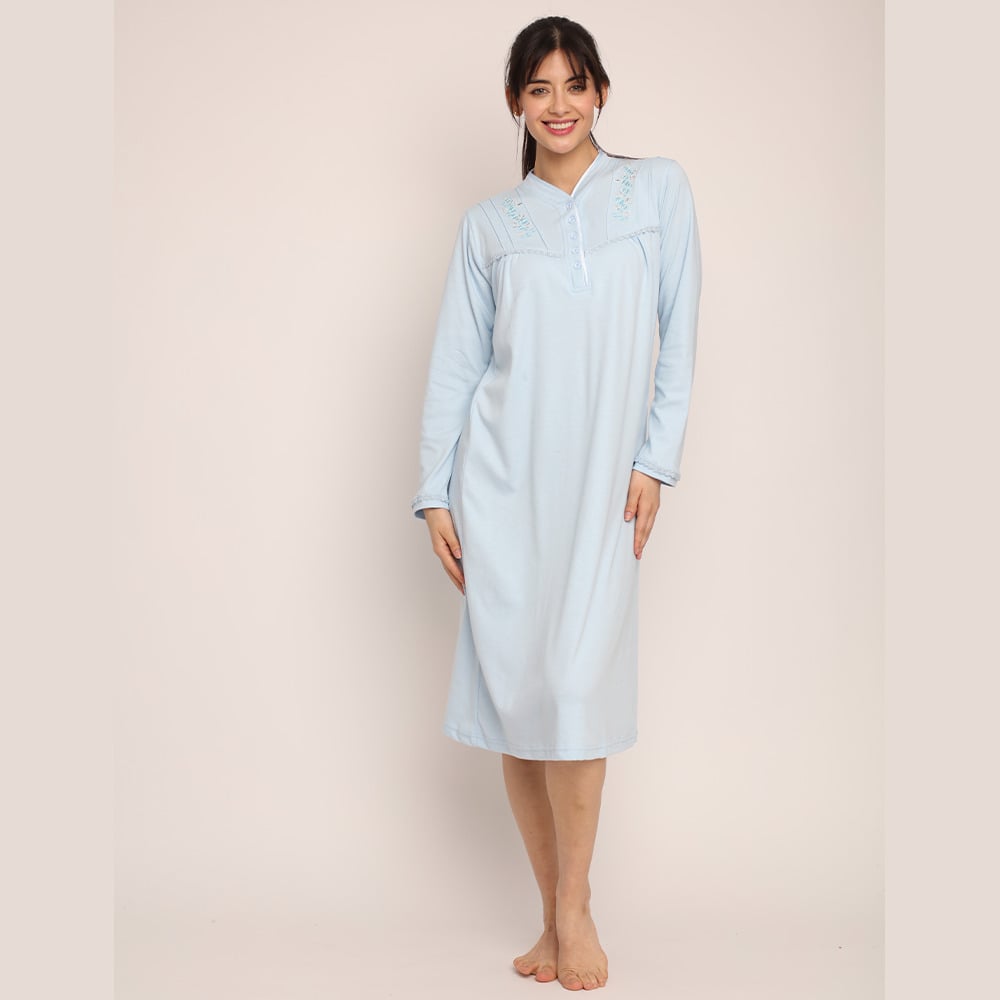 CAMISA ALGODON LISO CON BORDADO Y CUELLO SATIN 261124 - 1