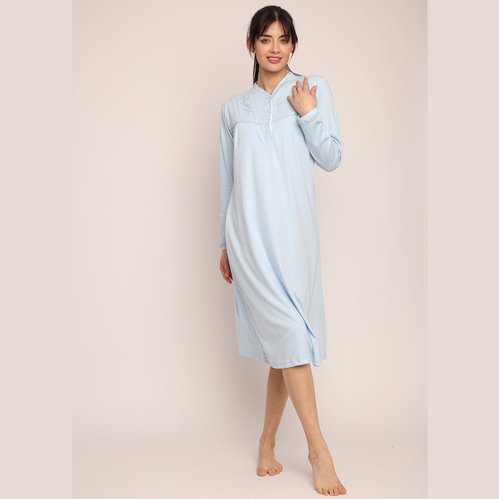 CAMISA ALGODON LISO CON BORDADO Y CUELLO SATIN 261124 - 2