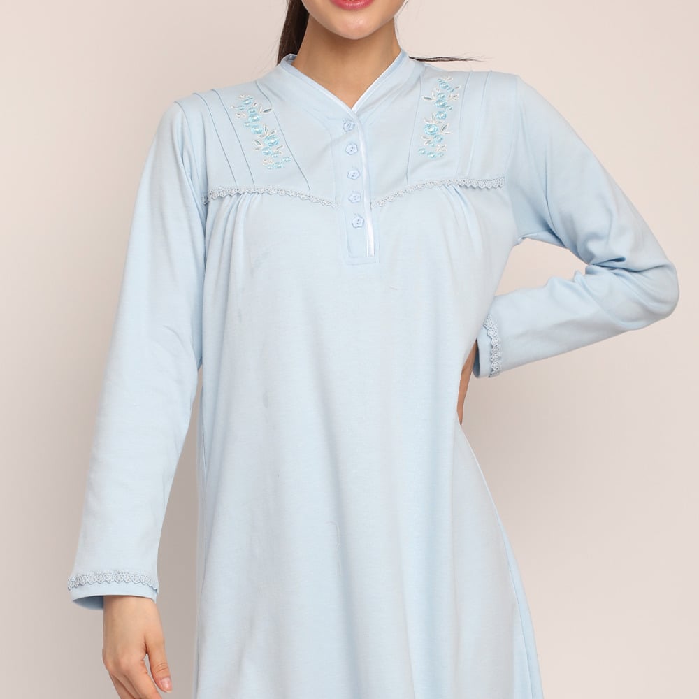 CAMISA ALGODON LISO CON BORDADO Y CUELLO SATIN 261124 - 3