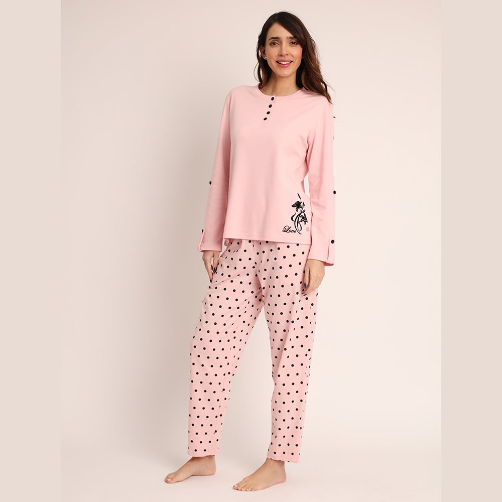 PIJAMA ALGODON ESTAMPADO DE LUNARES, ABOTONADO 261506 - 1