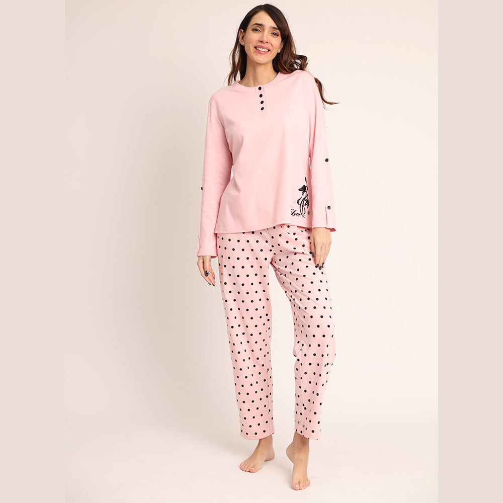 PIJAMA ALGODON ESTAMPADO DE LUNARES, ABOTONADO 261506 - 2
