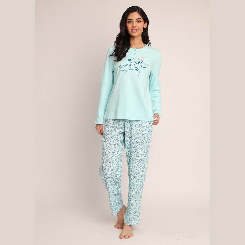 PIJAMA ALGODON ESTAMPADO DE RAMITA ABOTONADO 261504TE - 1