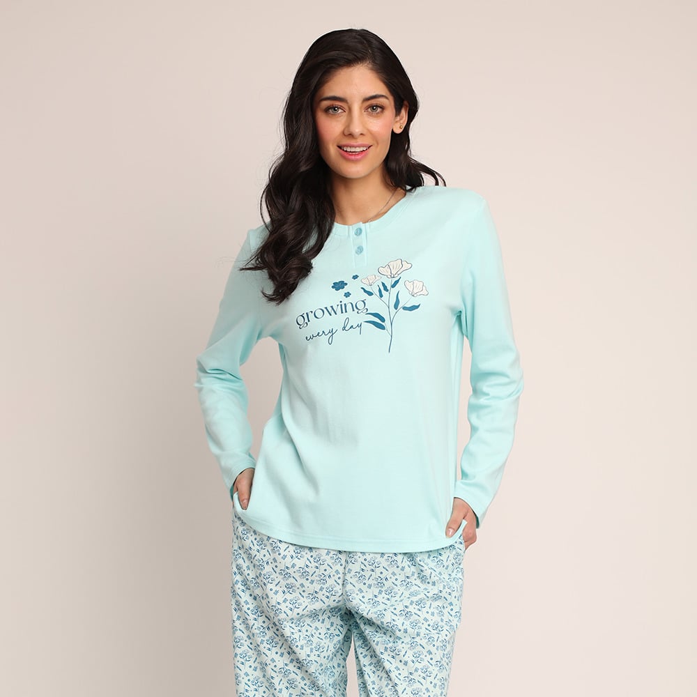 PIJAMA ALGODON ESTAMPADO DE RAMITA ABOTONADO 261504TE - 3