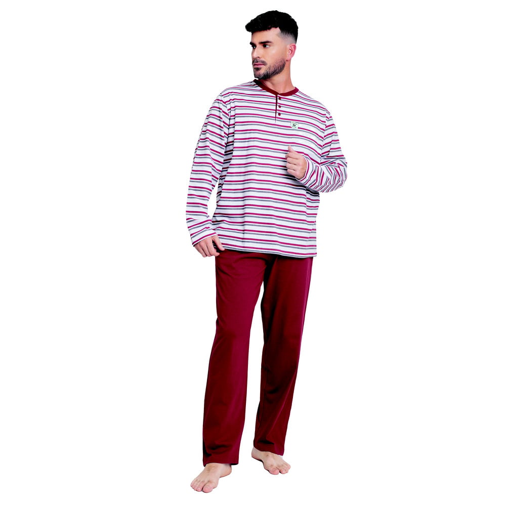 PIJAMA ALGODON ESTAMPADO LINEAS ABOTONADO 2612072 - 1