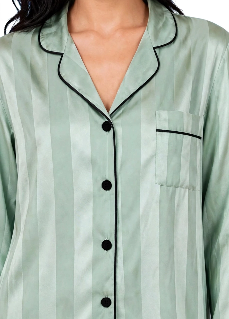PIJAMA SATIN CAMISERO LARGO LISTADO Y ALFORZAS 262427 - 3