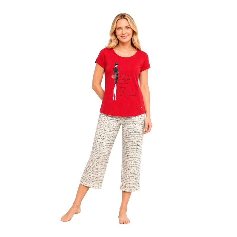 PIJAMA ALGODON POLERA ESTAMPADA 'MUJER' Y CAPRI ESTAMPADO 'LETRAS' 262590 - 1