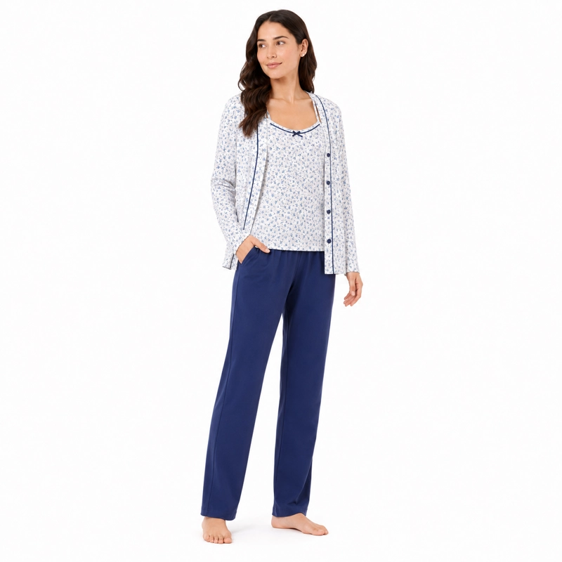 PIJAMA ALGODON POLERA ESTAMPADA HOJITAS CON 3 PIEZAS 262583 - 1