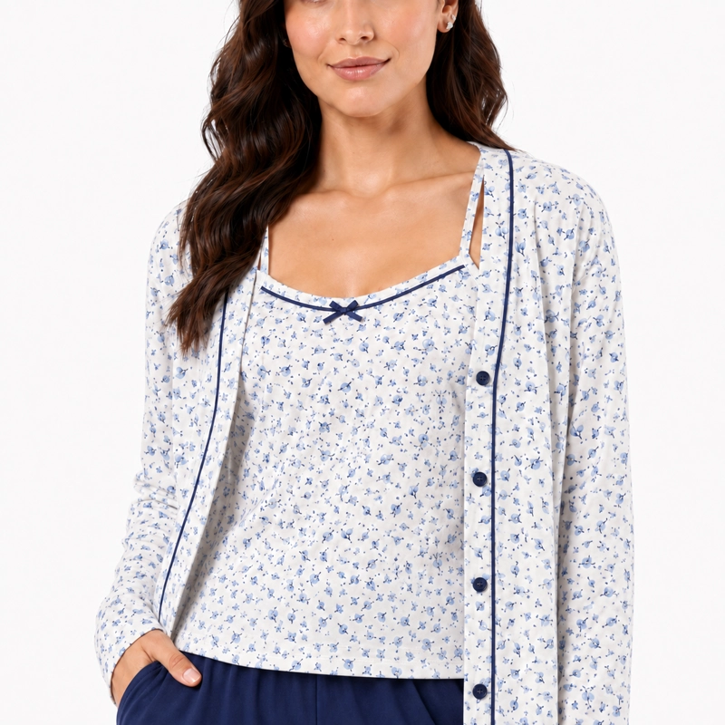 PIJAMA ALGODON POLERA ESTAMPADA HOJITAS CON 3 PIEZAS 262583 - 3