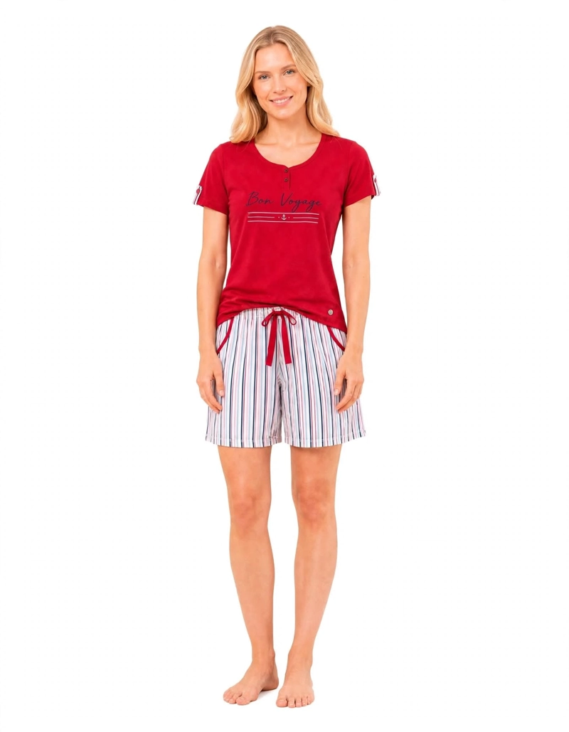PIJAMA ALGODON POLERA ESTAMPADA 'BON BOYAGE' Y SHORT LISTADO 262529TE - 1