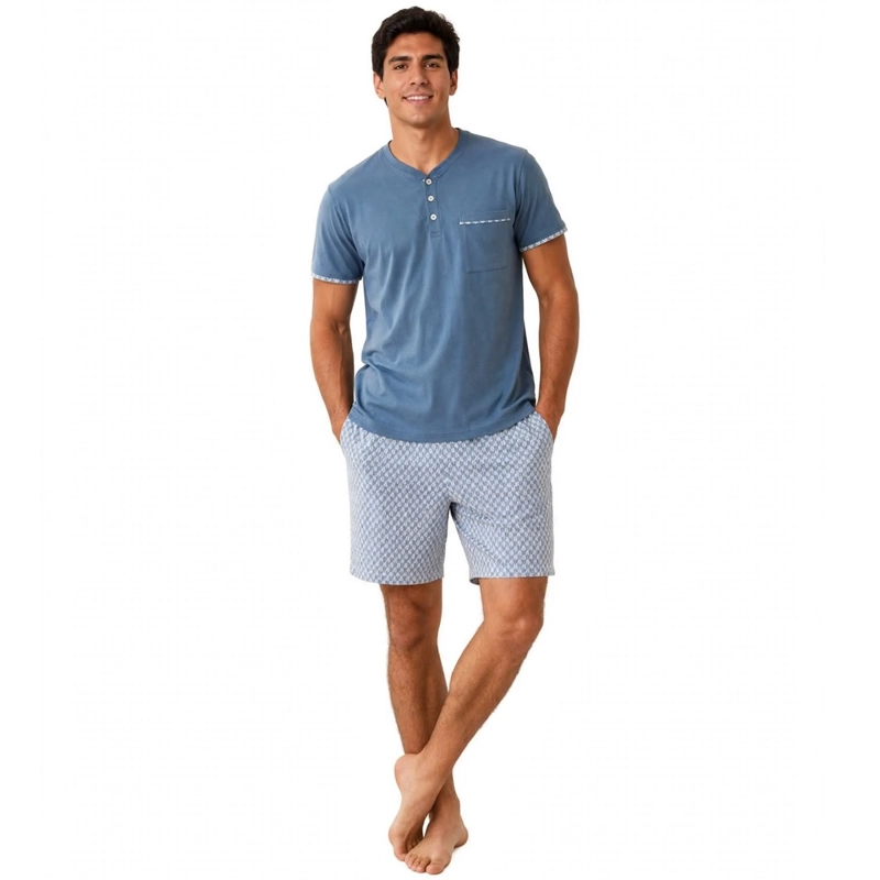 PIJAMA ALGODON POLERA CON BOTONES Y SHORT LISO 2622084 - 1