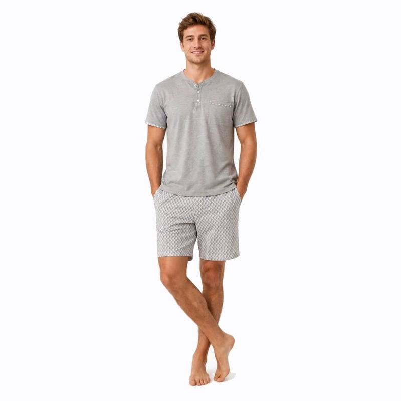 PIJAMA ALGODON POLERA CON BOTONES Y SHORT LISO 2622084 - 1