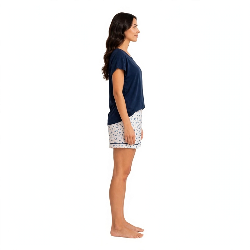 PIJAMA ALGODON POLERA LISA Y SHORT ESTAMPADA HOJITAS 262531 - 2