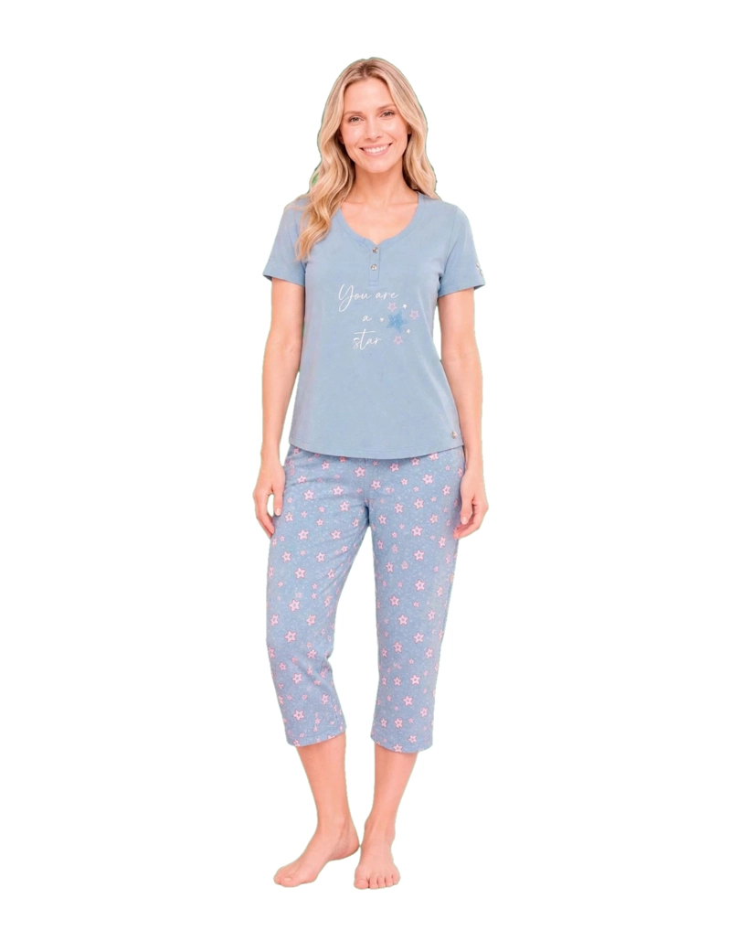PIJAMA ALGODON POLERA CON BOTONES Y CAPRI ESTAMPADO 'ESTRELLA' 262593 - 1