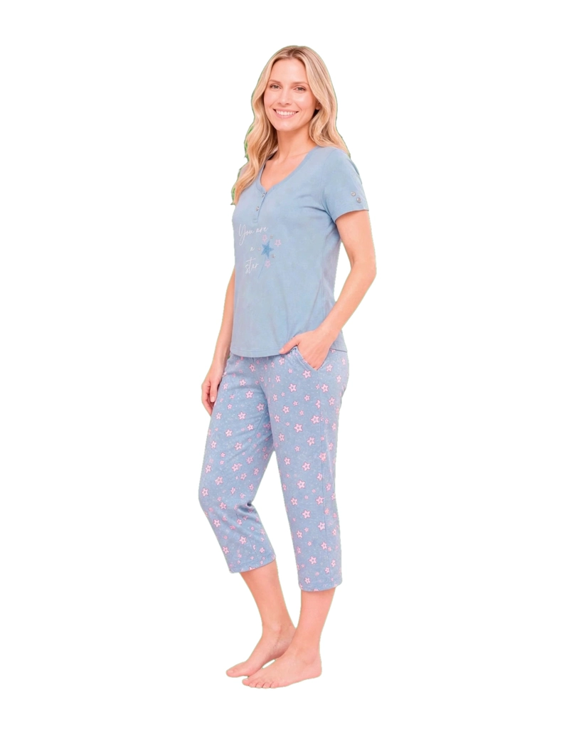 PIJAMA ALGODON POLERA CON BOTONES Y CAPRI ESTAMPADO 'ESTRELLA' 262593 - 2