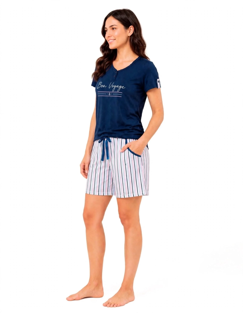 PIJAMA ALGODON POLERA ESTAMPADA 'BON BOYAGE' Y SHORT LISTADO 262529 - 2