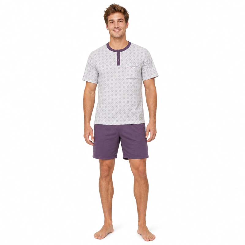 PIJAMA ALGODON POLERA CON BOTONES ESTAMPADO Y SHORT LISO 2622083 - 1