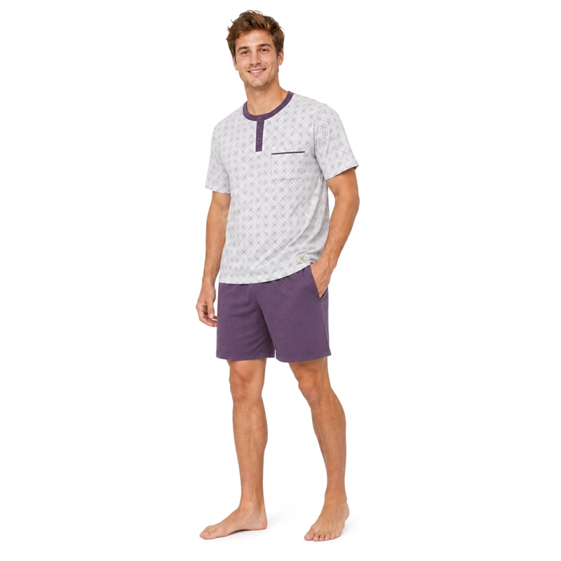 PIJAMA ALGODON POLERA CON BOTONES ESTAMPADO Y SHORT LISO 2622083 - 2