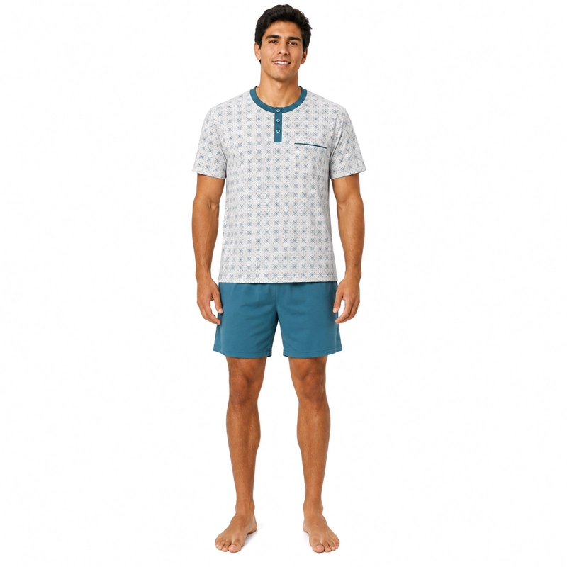PIJAMA ALGODON POLERA CON BOTONES ESTAMPADO Y SHORT LISO 2622083 - 2
