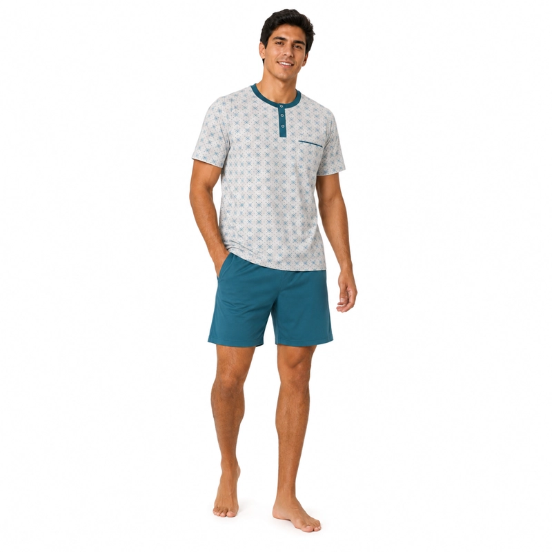 PIJAMA ALGODON POLERA CON BOTONES ESTAMPADO Y SHORT LISO 2622083 - 3