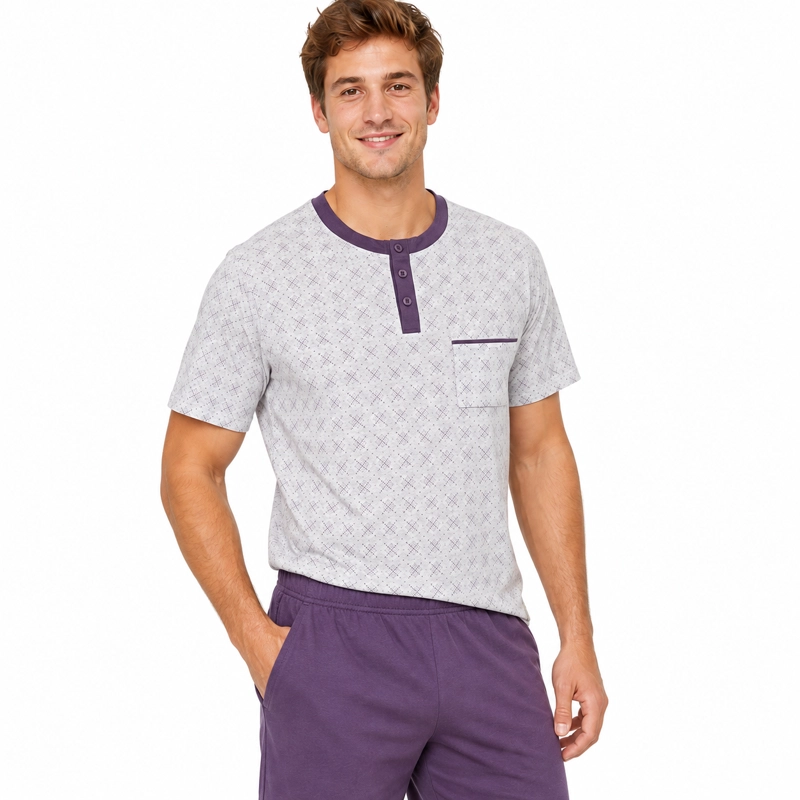 PIJAMA ALGODON POLERA CON BOTONES ESTAMPADO Y SHORT LISO 2622083 - 4