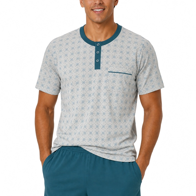 PIJAMA ALGODON POLERA CON BOTONES ESTAMPADO Y SHORT LISO 2622083 - 5
