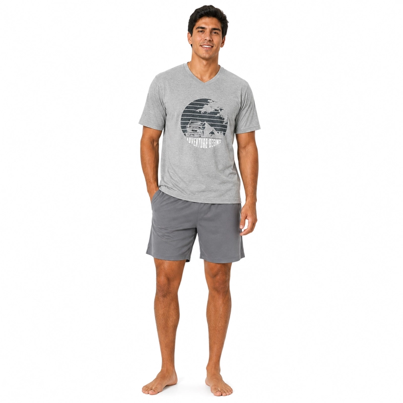 PIJAMA ALGODON POLERA CON ESTAMPADO Y SHORT LISO 2622082 - 1