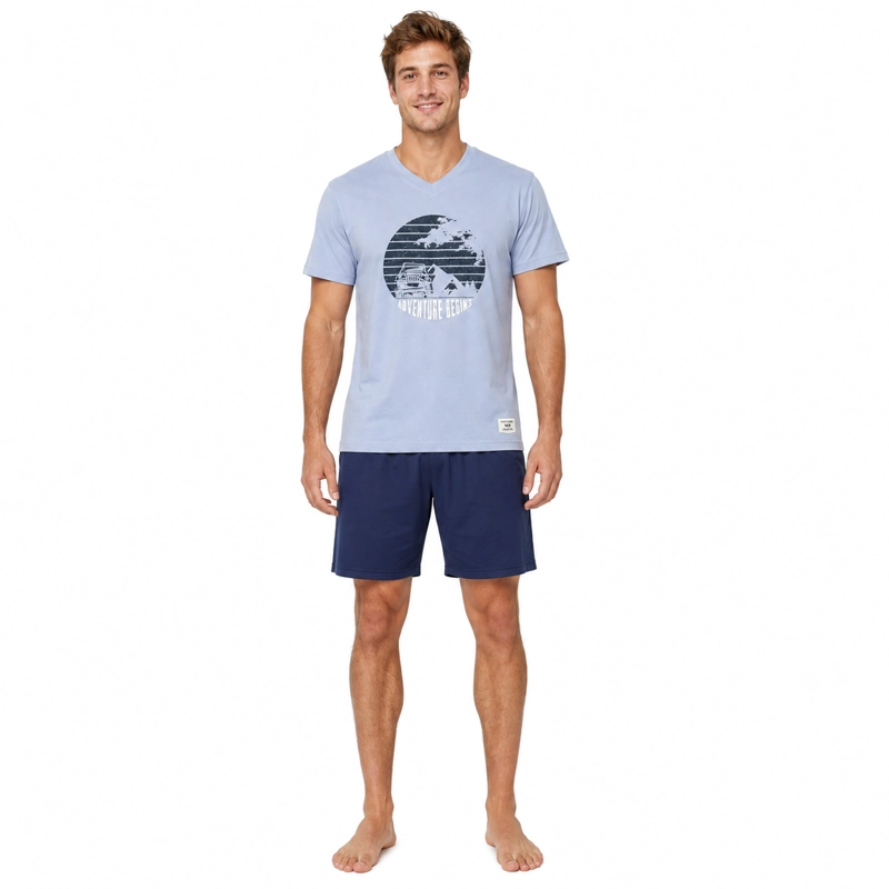 PIJAMA ALGODON POLERA CON ESTAMPADO Y SHORT LISO 2622082 - 1