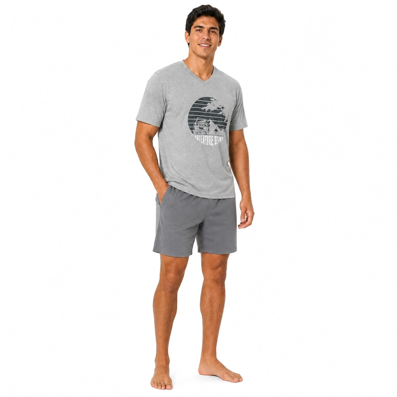 PIJAMA ALGODON POLERA CON ESTAMPADO Y SHORT LISO 2622082 - 2