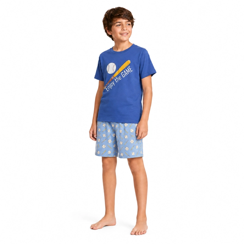 PIJAMA ALGODON POLERA Y SHORT ESTAMPADO 'BASEBALL' 262655P - 1