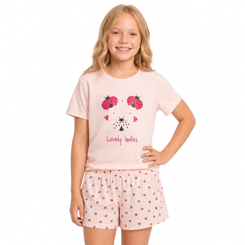 PIJAMA ALGODON POLERA Y SHORT ESTAMPADO 'CHINITAS' 262607P - 4