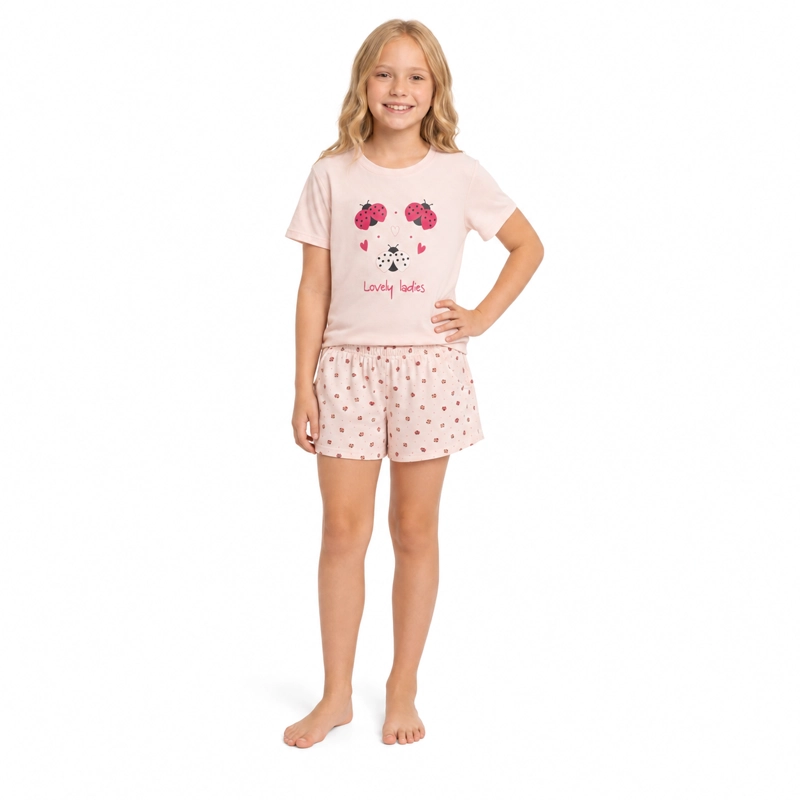 PIJAMA ALGODON POLERA Y SHORT ESTAMPADO 'CHINITAS' 262607G - 1