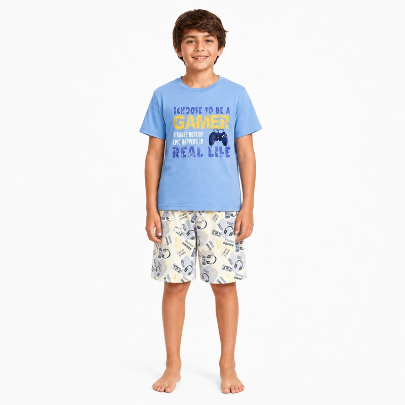 PIJAMA ALGODON POLERA Y SHORT ESTAMPADO 'GAMER' 262654P - 2