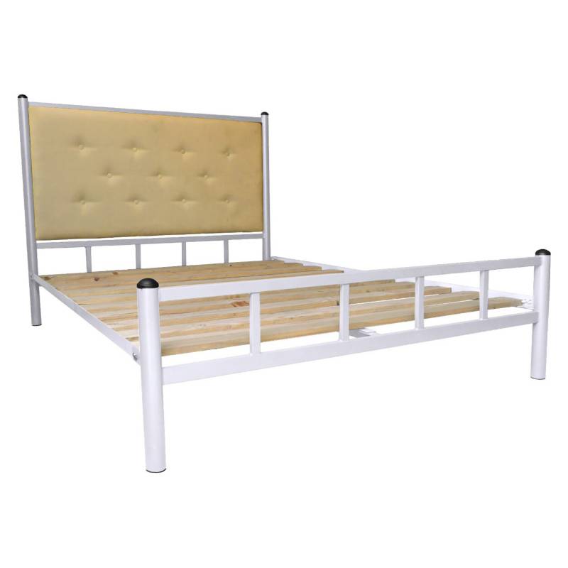 CAMA FUTONES Y MUEBLES TAPIZADO 2 PLAZAS BLANCO RESPALDO CAMEL - 1